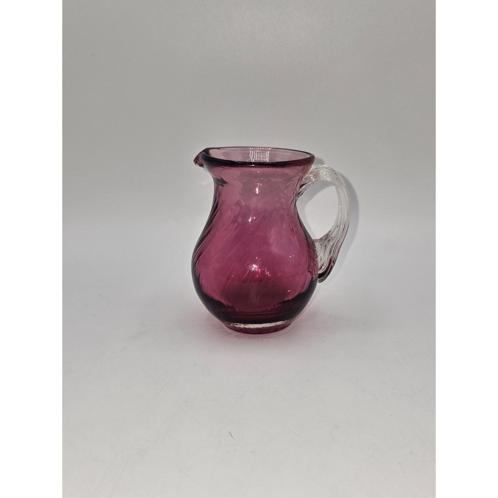Pilgrim Glass Cranberry Hand Blown Creamer Pitcher Clear Applied Handle 3.5"